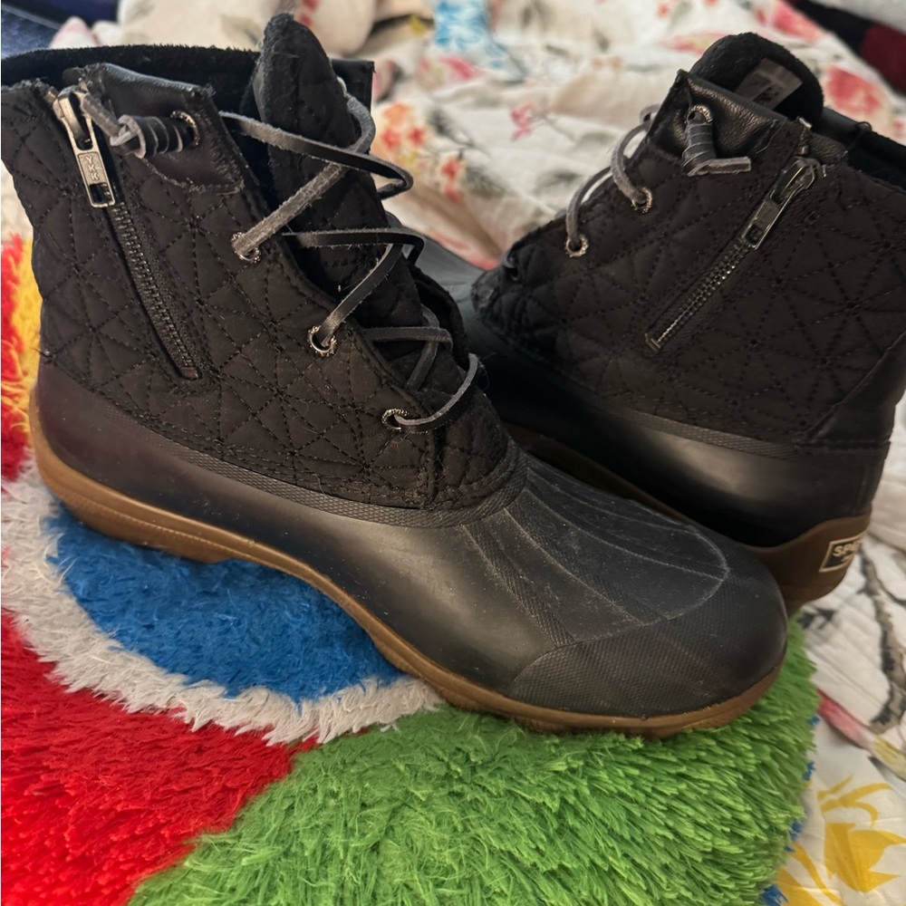 Black Quilted Lace-Up Boots